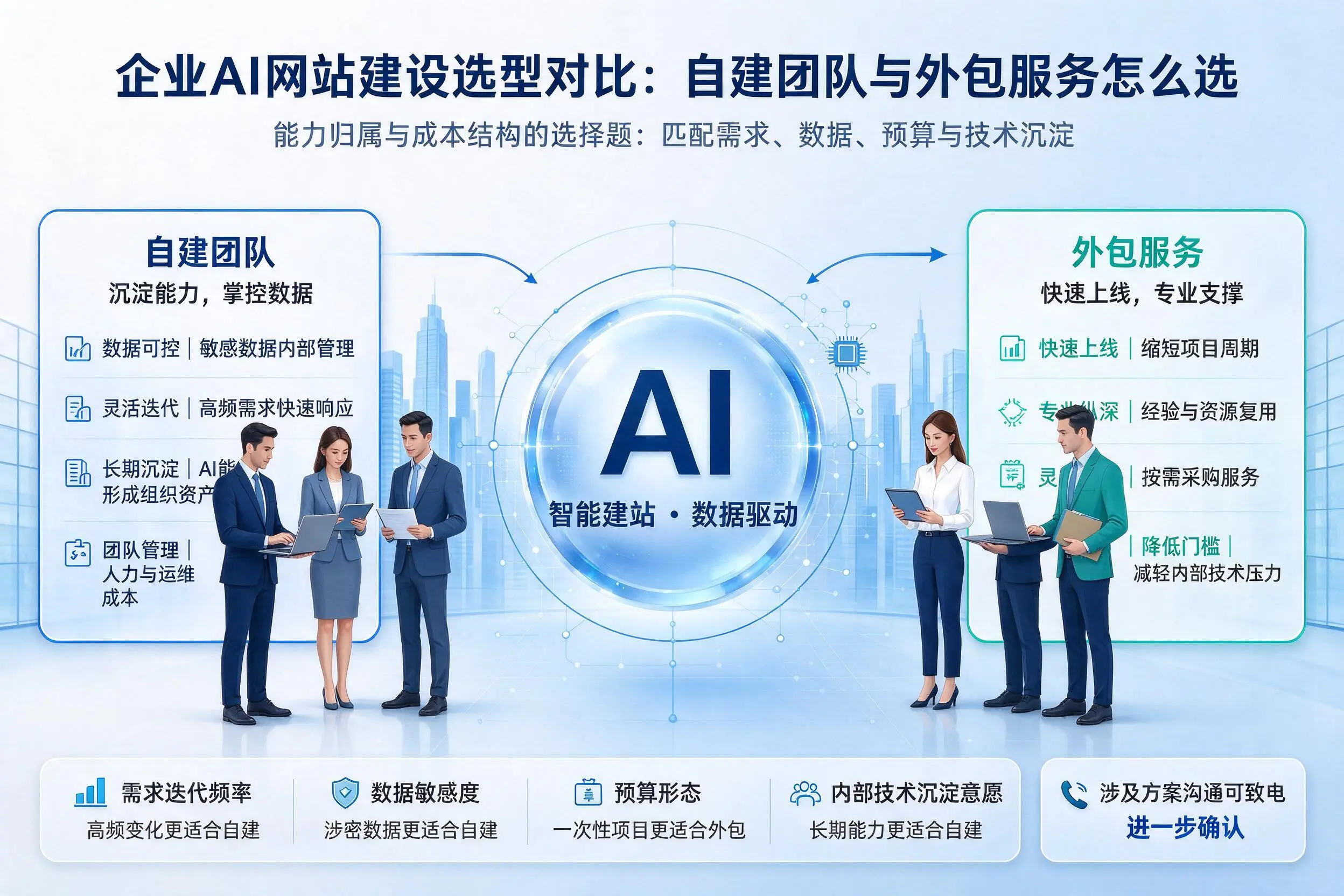 吉林市企业AI网站建设选型对比：自建团队与外包服务怎么选